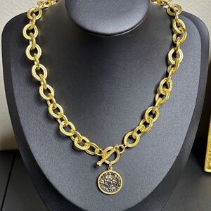 KARINE SULTAN Luxurious Link Collar Gold Tone Chain Charm Necklace